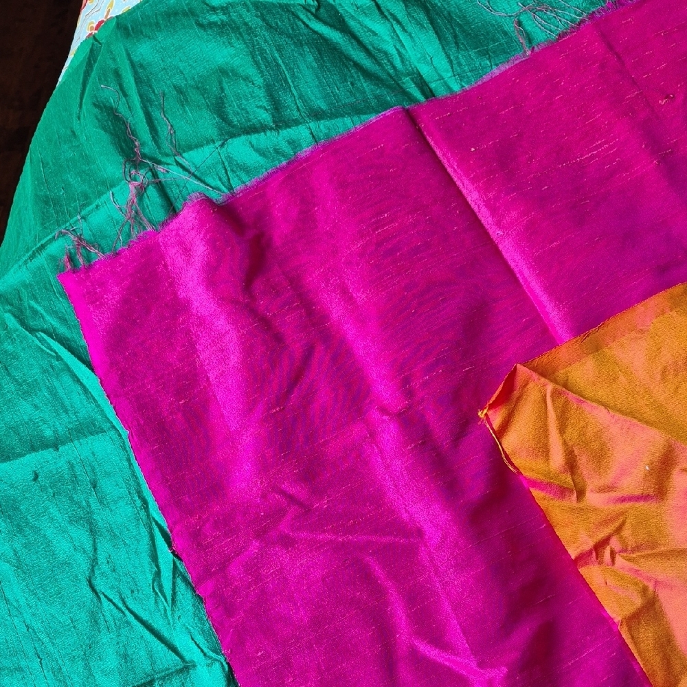 Dupioni Silk Fabric - Green, Pink, Orange/Pink Iridescent - Picture 2 of 16